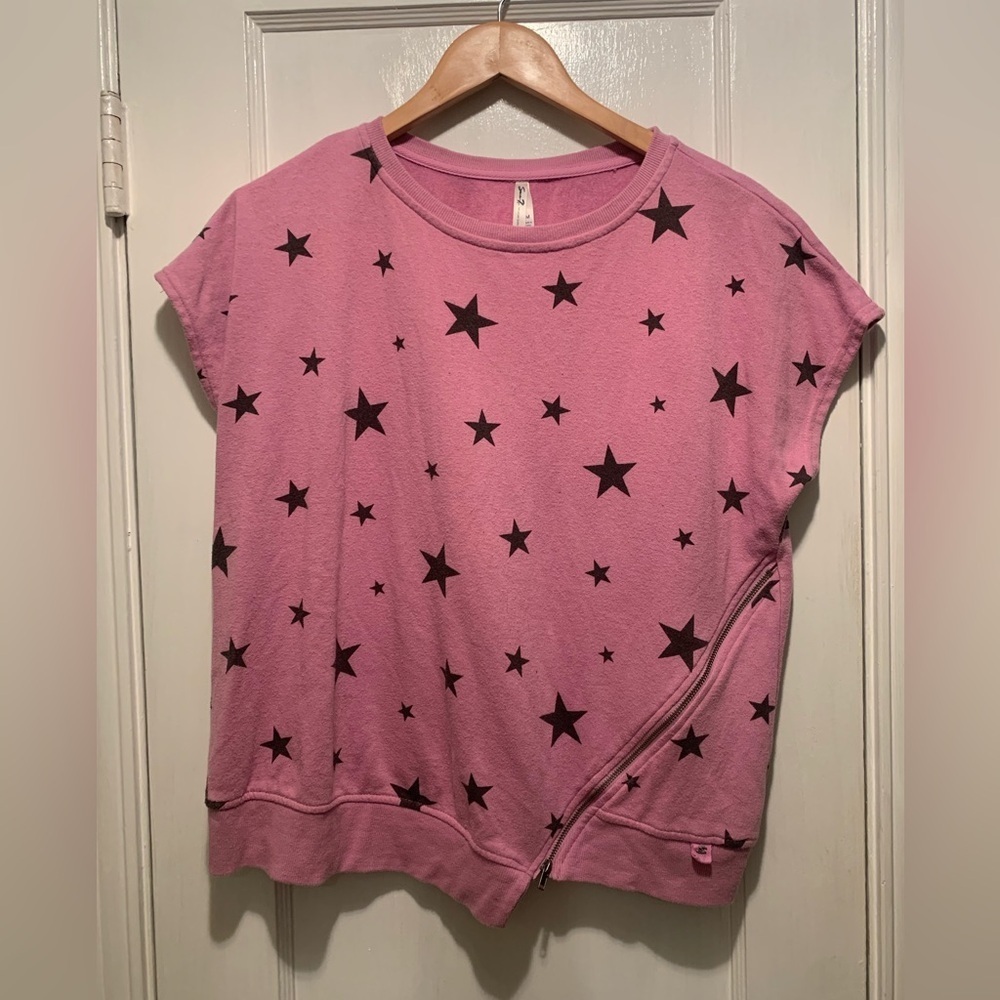 Seven7 Pink Crew Neck Zipper Detail T-Shirt M - Picture 2 of 14